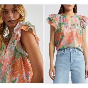 Rails Calista Cotton Multicolor Floral Ruffle Top Blouses NWOT